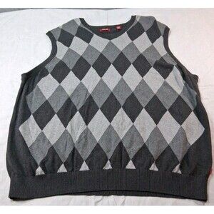 IZOD Argyle Sweater Vest 2XLT Black Gray V Neck Classic Preppy Dark Academia